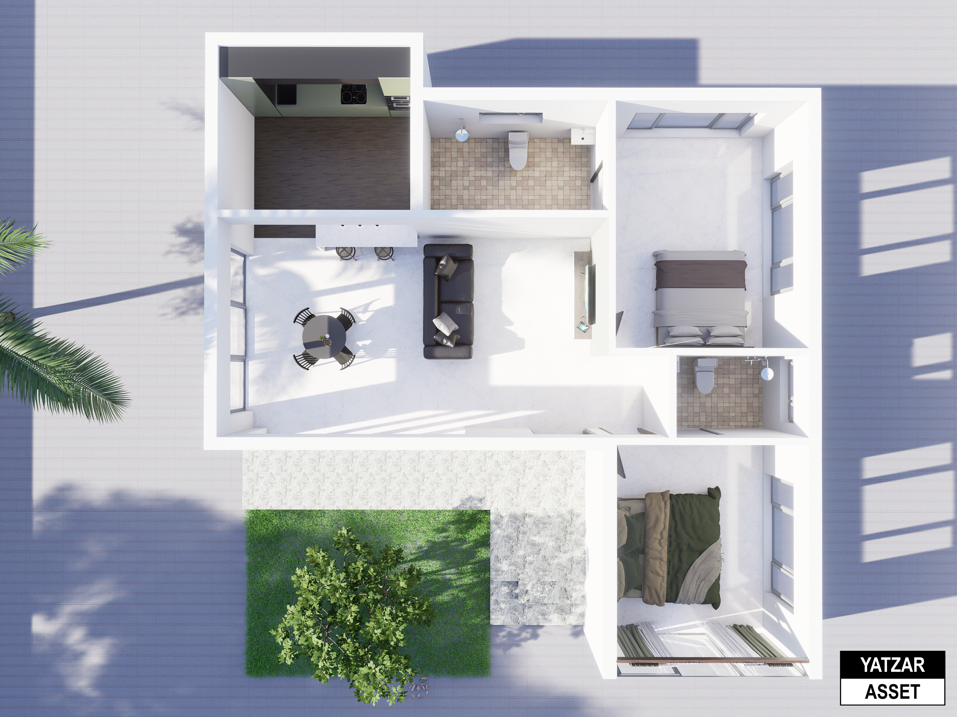 Yatzar Asset | Modern 2BHK House | Blender 3D Model | 1161 sq.ft.
