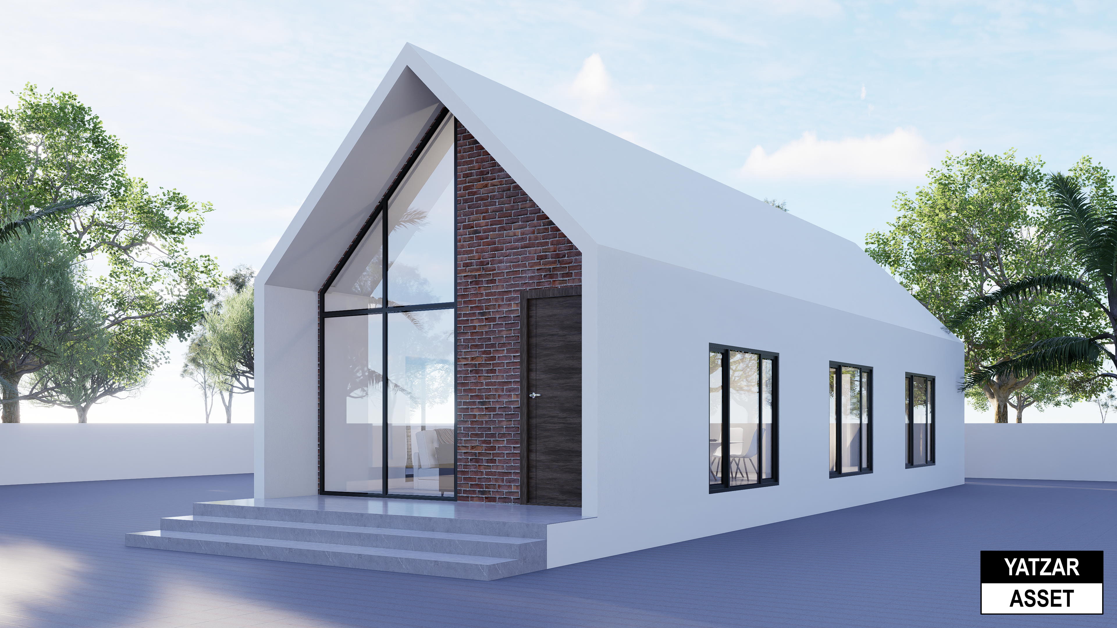 Yatzar Asset | Modern Sloped Roof 1BHK House | Blender 3D Model | 1348 sq.ft.