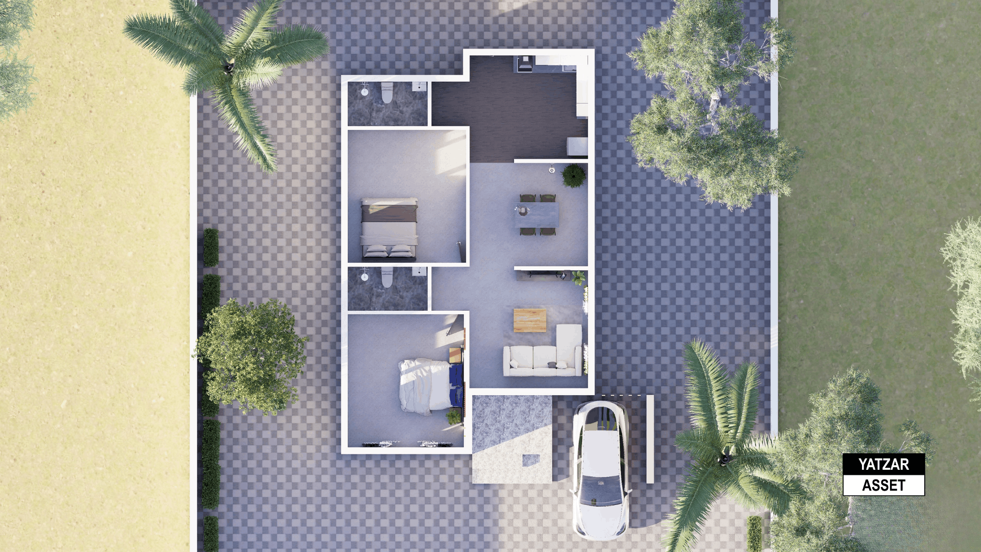 Yatzar Asset | Modern 2BHK House | Blender 3D Model | 1308 sq.ft.