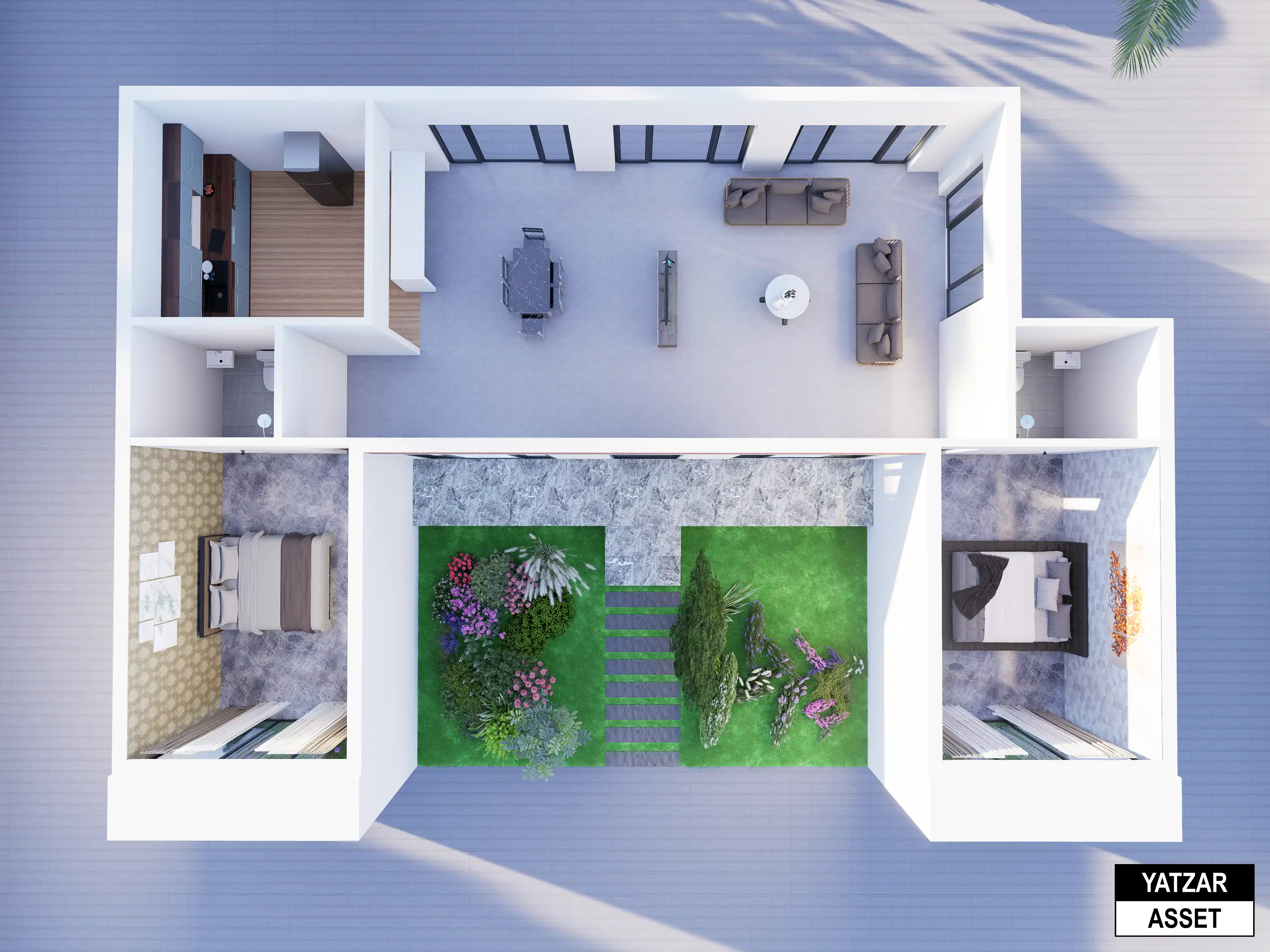 Yatzar Asset | Modern 2BHK House | Blender 3D Model | 1539 sq.ft.