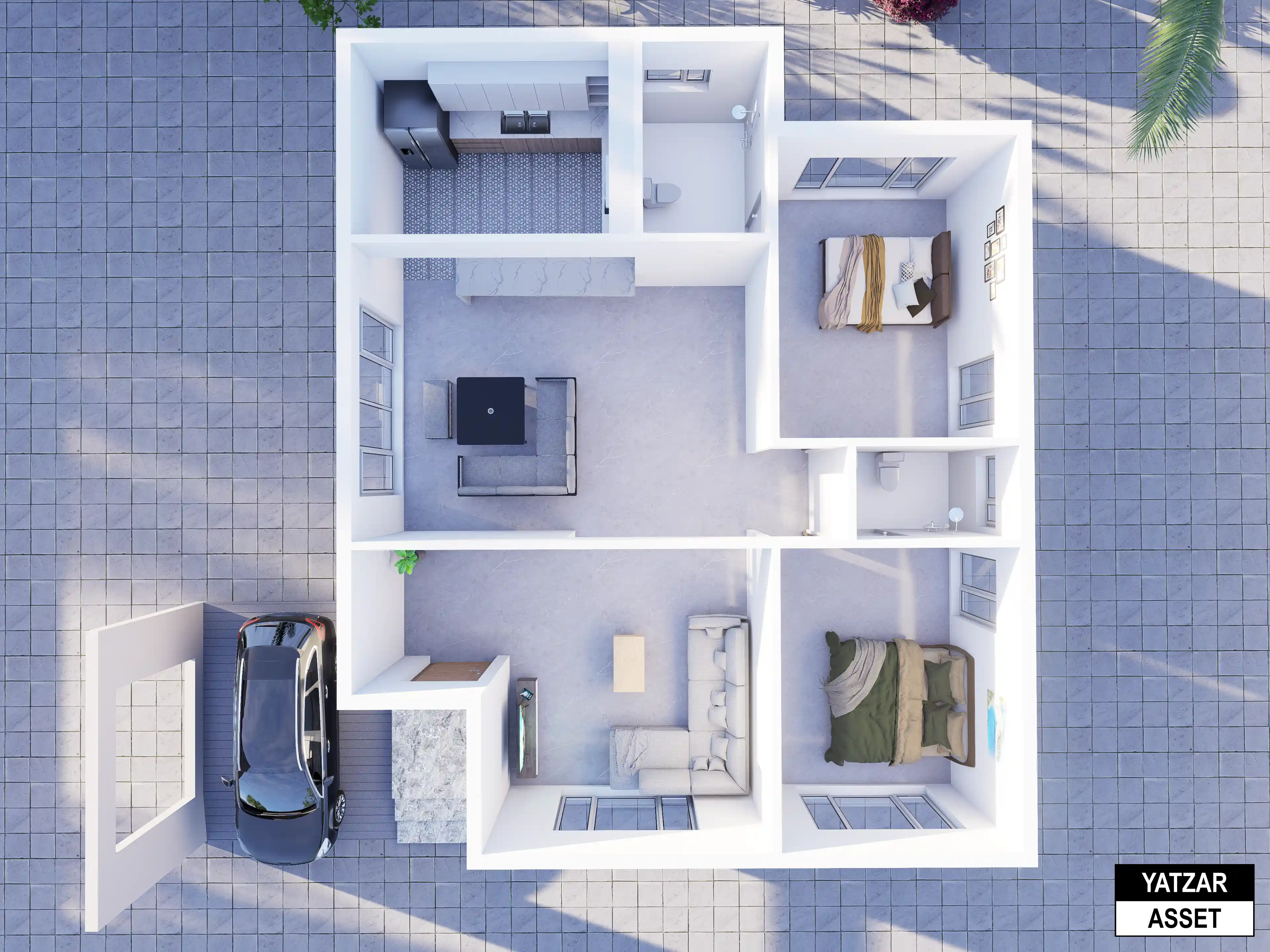 Yatzar Asset | Modern 2BHK House | Blender 3D Model | 1700 sq.ft.