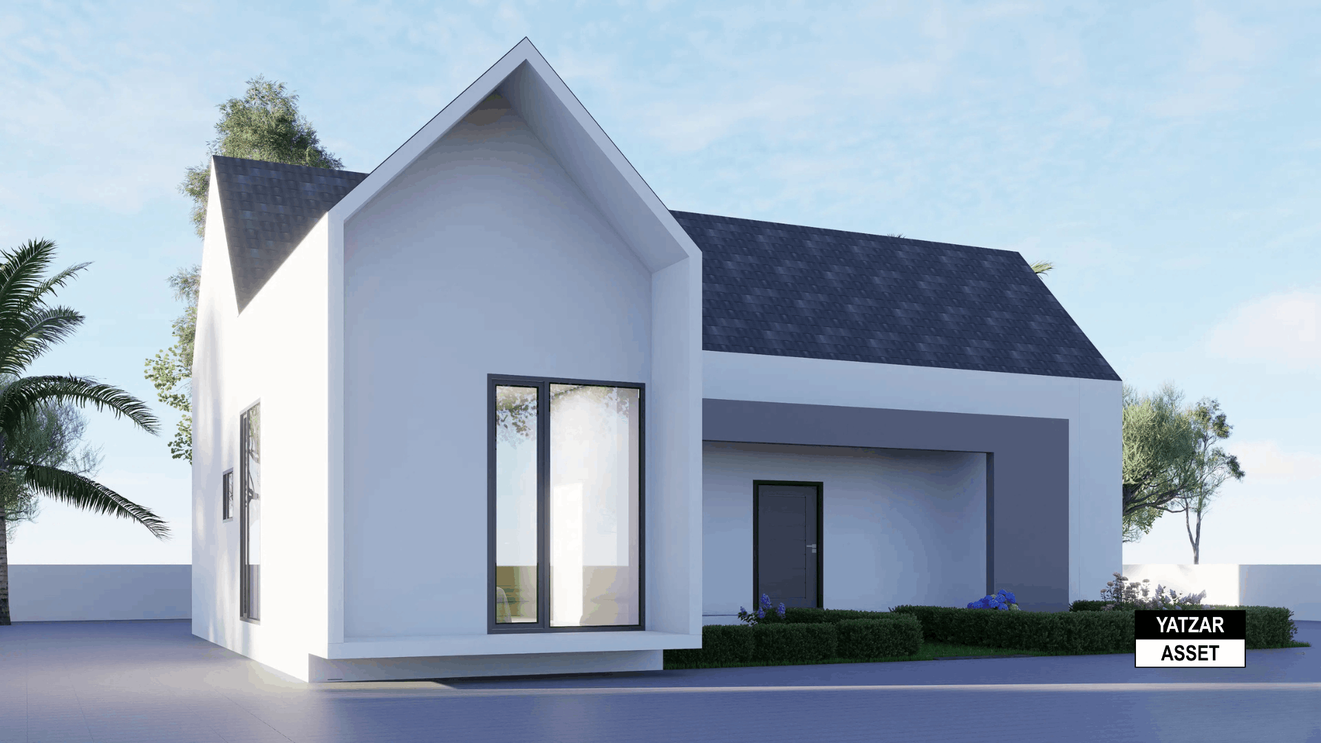 Yatzar Asset | Modern Sloped Roof 1BHK House | Blender 3D Model | 1264 sq.ft.