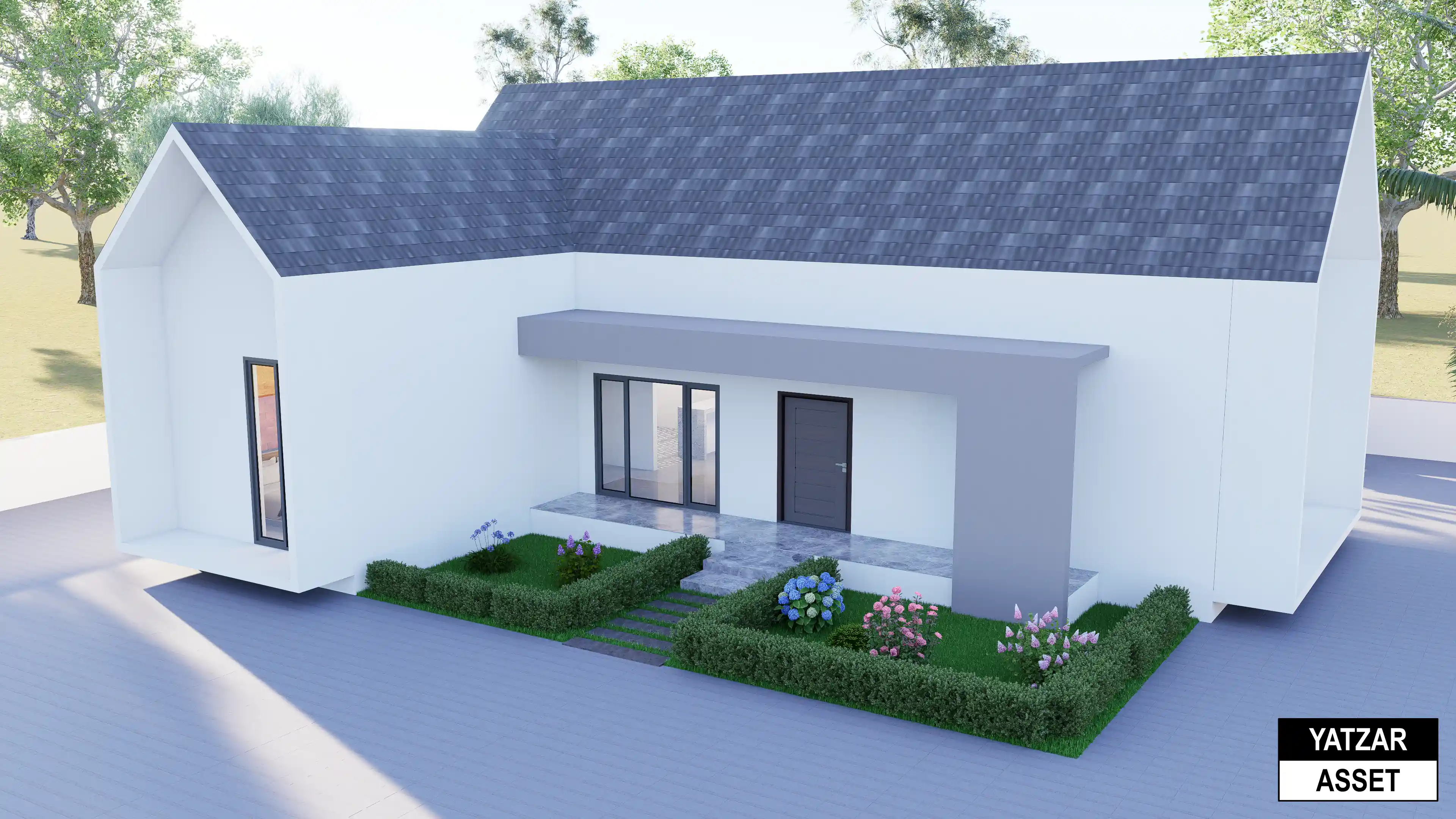 Yatzar Asset | Modern Sloped Roof 1BHK House | Blender 3D Model | 1264 sq.ft.