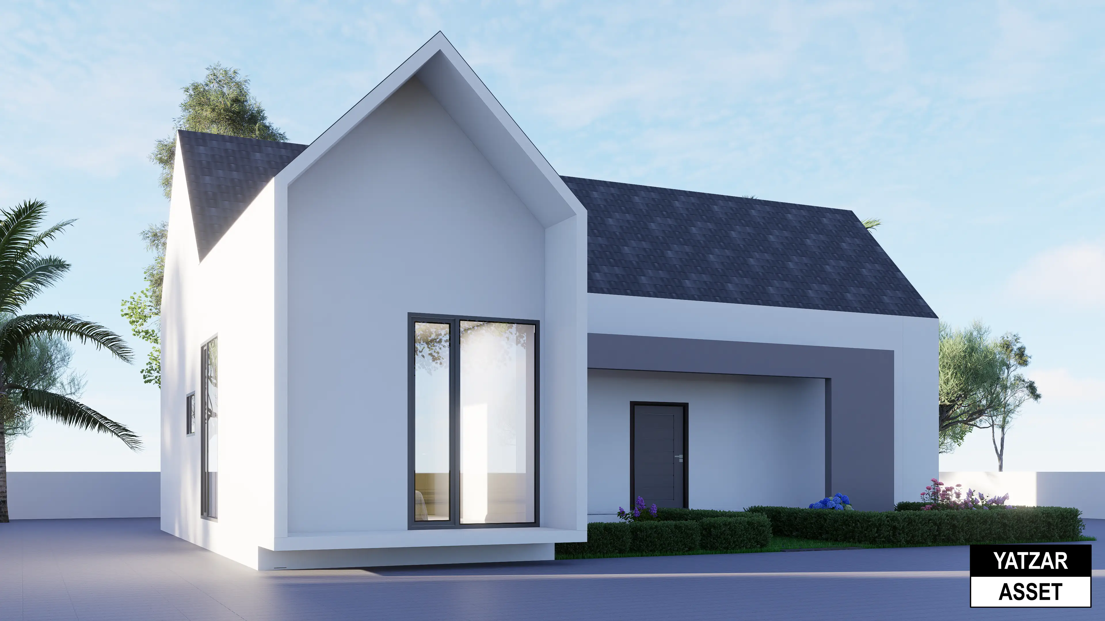 Yatzar Asset | Modern Sloped Roof 1BHK House | Blender 3D Model | 1264 sq.ft.