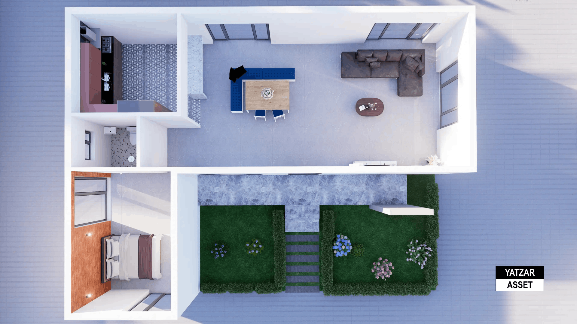 Yatzar Asset | Modern Sloped Roof 1BHK House | Blender 3D Model | 1264 sq.ft.