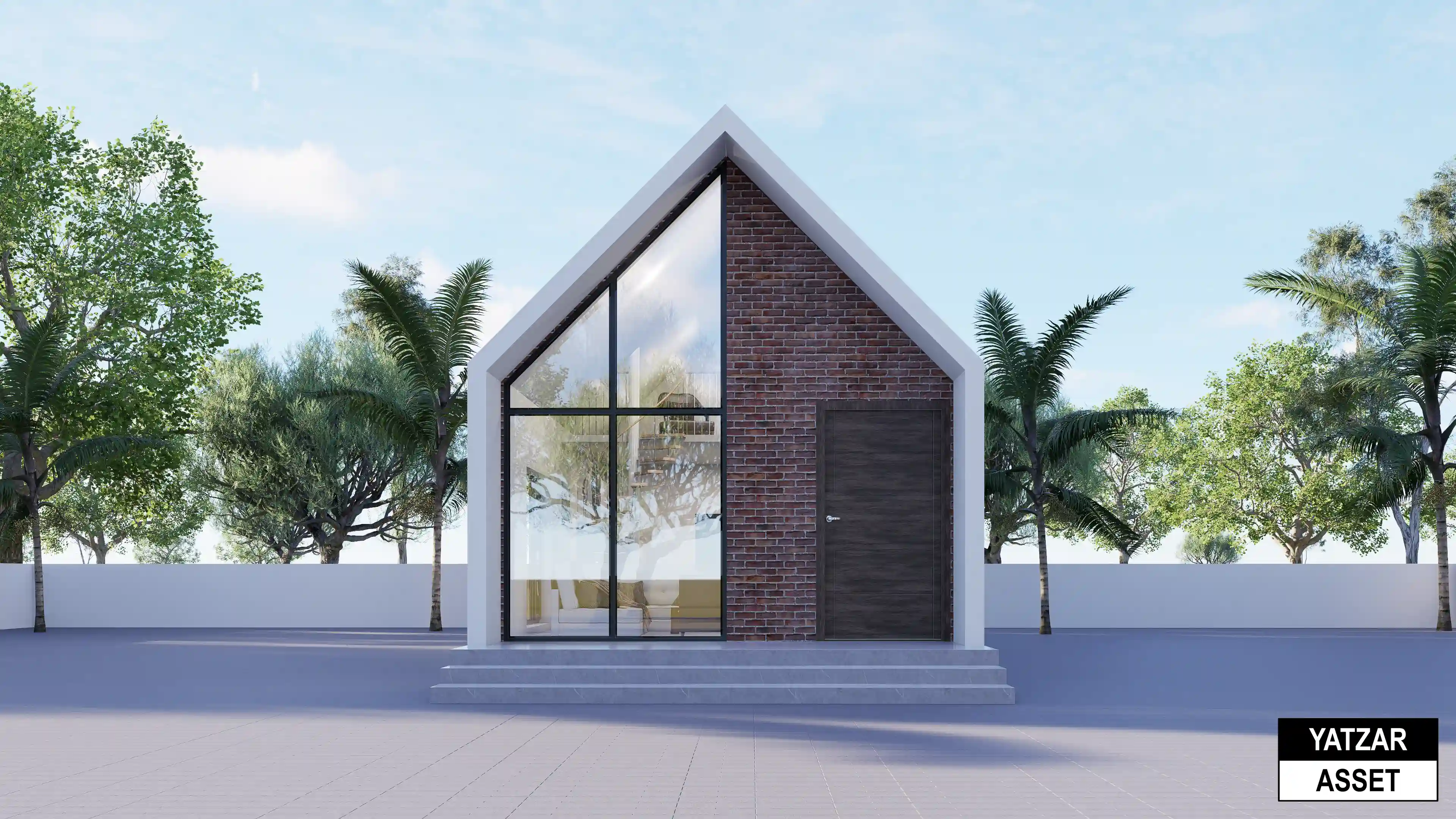 Yatzar Asset | Modern Sloped Roof 1BHK House | Blender 3D Model | 1348 sq.ft.