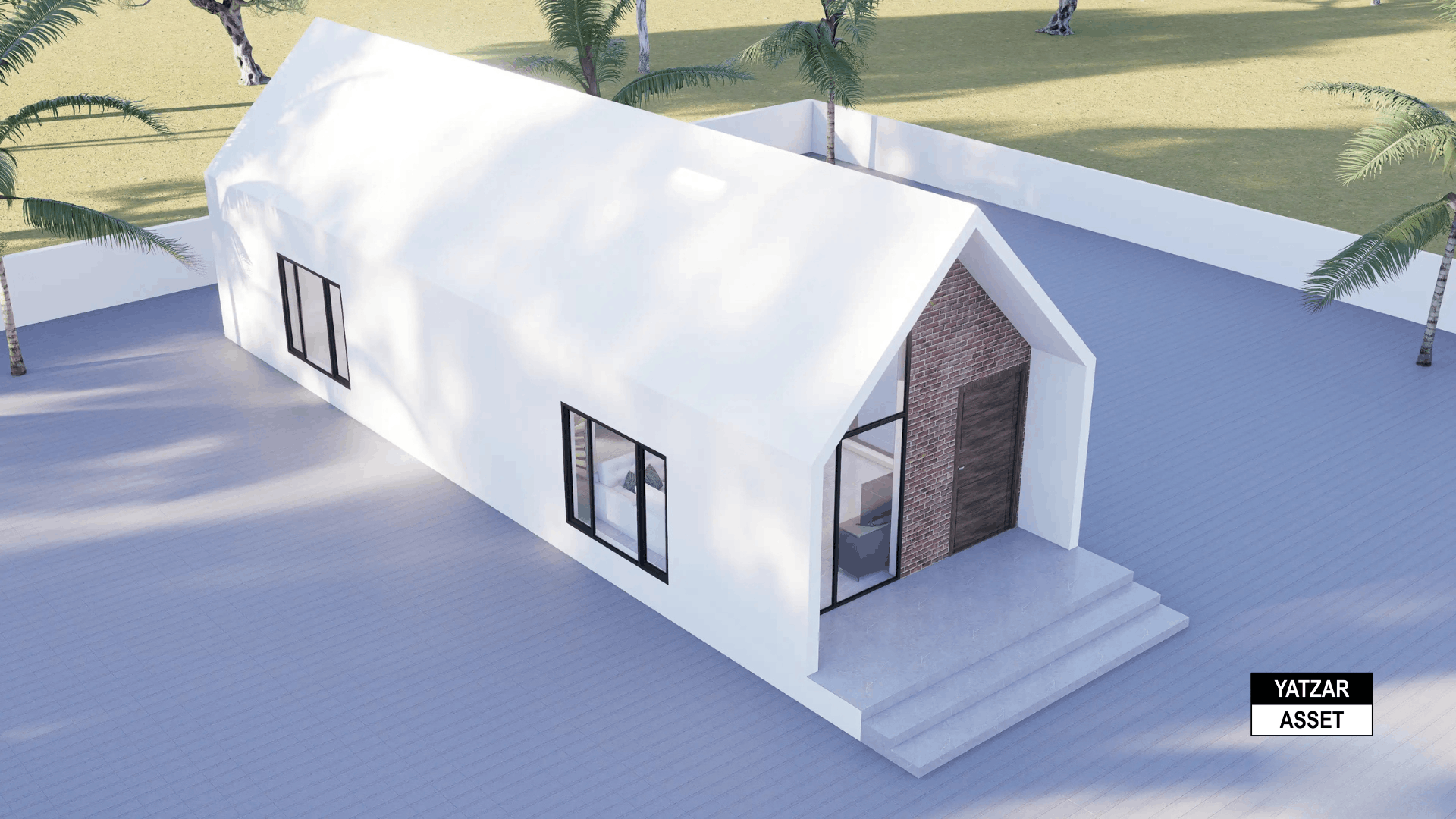 Yatzar Asset | Modern Sloped Roof 1BHK House | Blender 3D Model | 1348 sq.ft.
