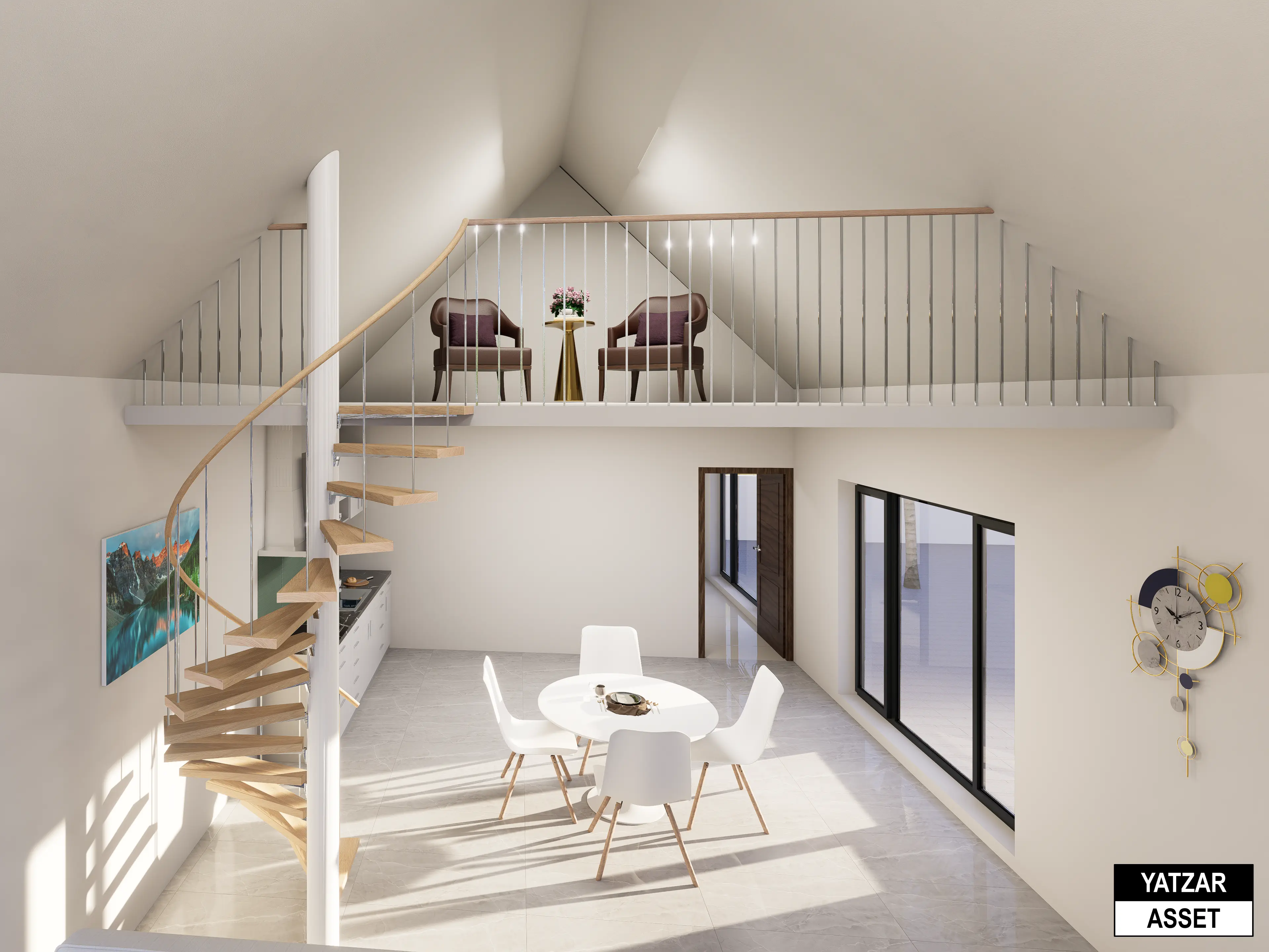 Yatzar Asset | Modern Sloped Roof 1BHK House | Blender 3D Model | 1348 sq.ft.