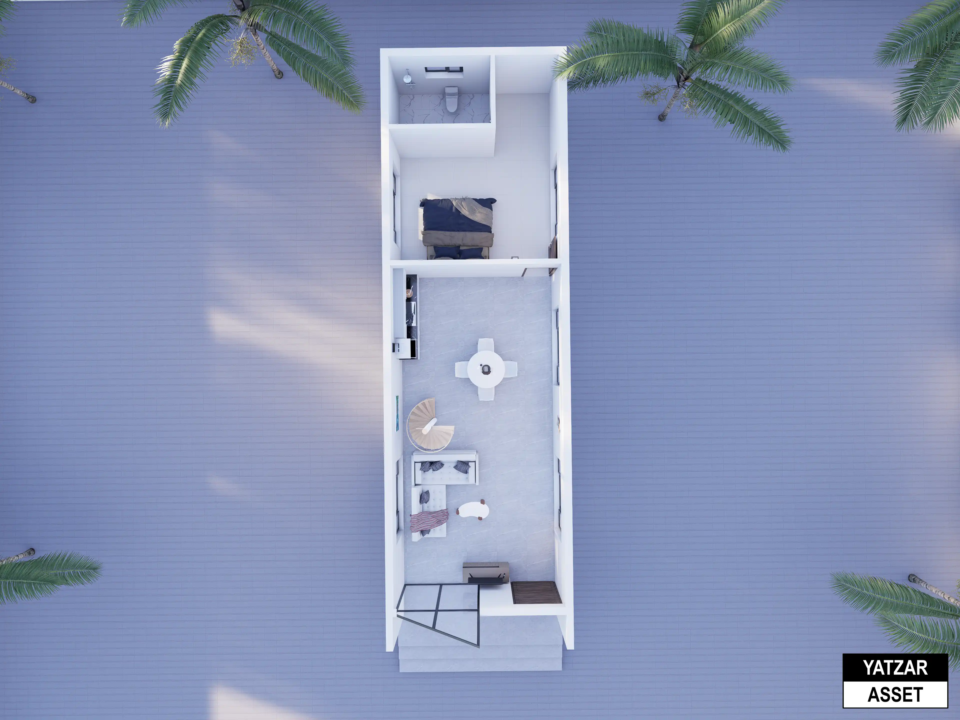 Yatzar Asset | Modern Sloped Roof 1BHK House | Blender 3D Model | 1348 sq.ft.