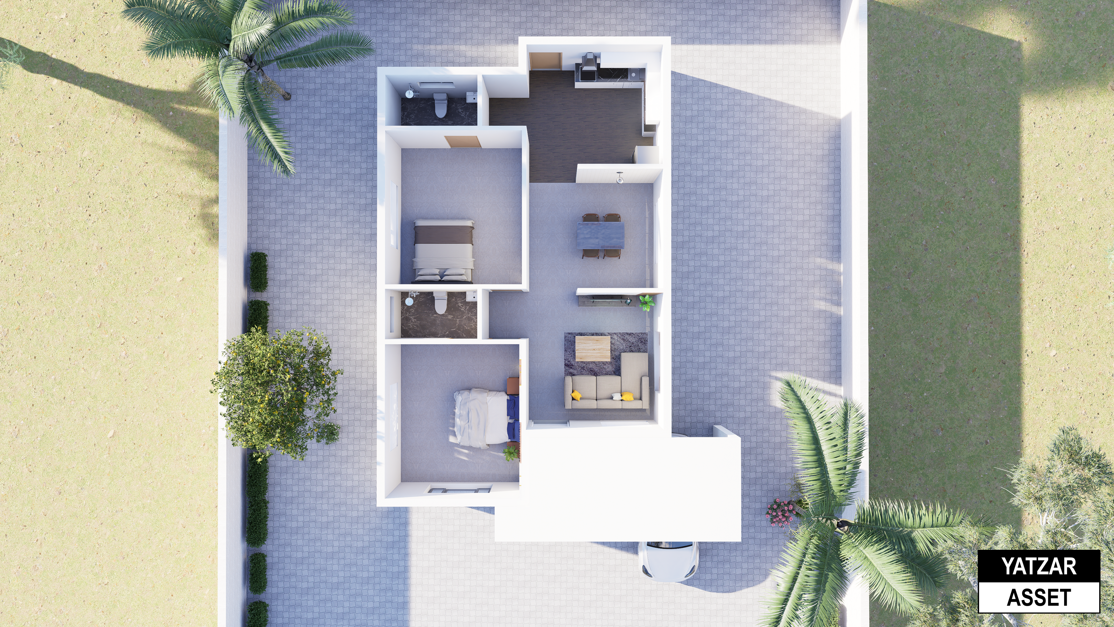 Yatzar Asset | Modern 2BHK House | Blender 3D Model | 1308 sq.ft.
