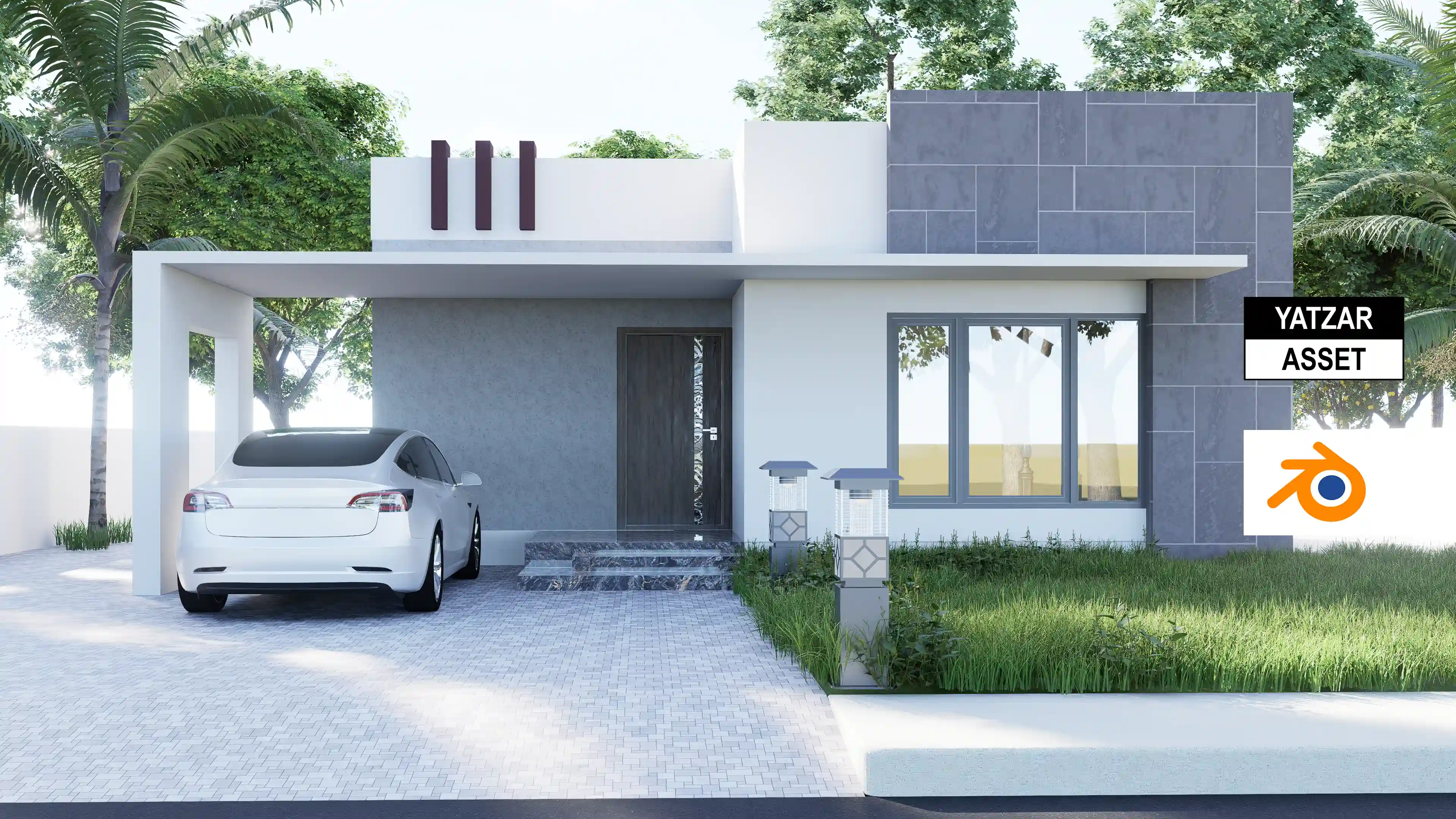 Yatzar Asset Modern 1BHK House | Blender 3D Model | 1031 sq.ft.